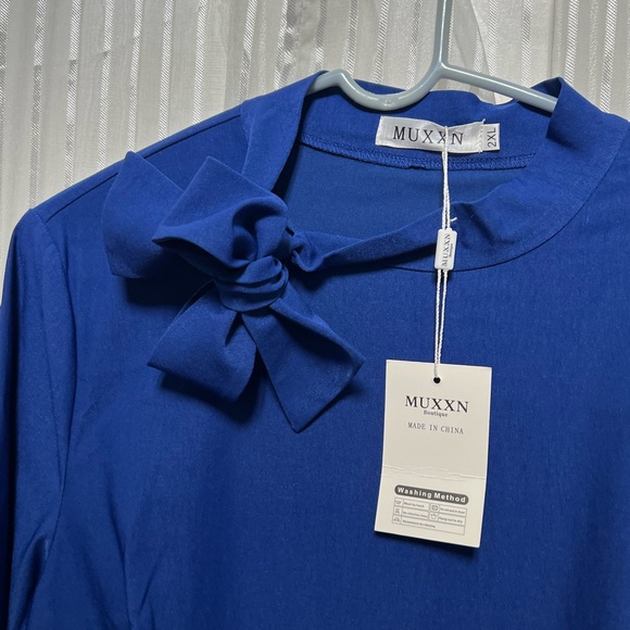 “Muxxn Boutique” SZ: (2XL) Blue, Tie Neck Dress, Pockets & Stretch NWTags - Picture 6 of 10